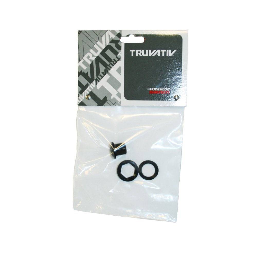 Sram spare crank arm bolt kit with black alloy M15/M26 self-extracting screws for GXP cranksets, one piece.
