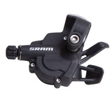 SRAM X3 7-speed MTB rear trigger shifter for mountain bikes, showing the ergonomic design and gear indicator.