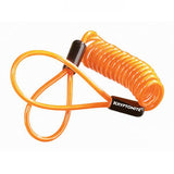 Kryptonite disc lock reminder cable for motorcycle security accessories, with bright yellow warning tag and durable cable design