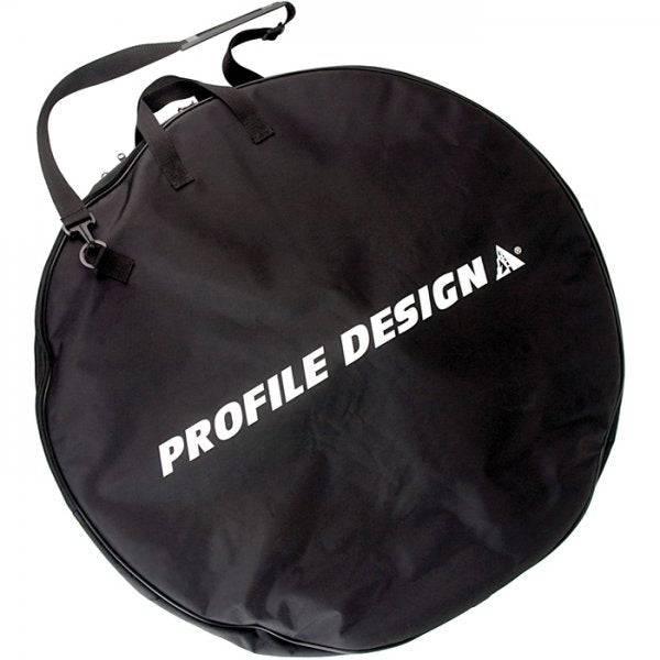 Profile Design padded wheel bag for two wheels, fits 700c and 29er, with storage pockets for cycling accessories.