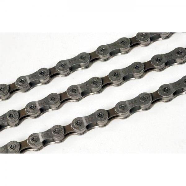 Shimano CN-HG53 9-speed bike chain for Deore and Tiagra drivetrains with Hyperglide technology, showing the silver chain links.