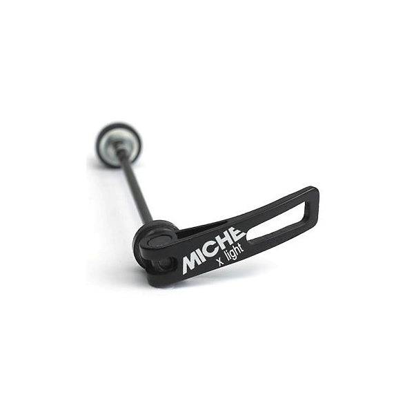 Miche Xlight alloy road bike quick release skewer set with anodised finish, lightweight bike component for fast wheel removal.