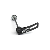 Miche Xlight alloy road bike quick release skewer set with anodised finish, lightweight cycling components for secure wheel attachment.
