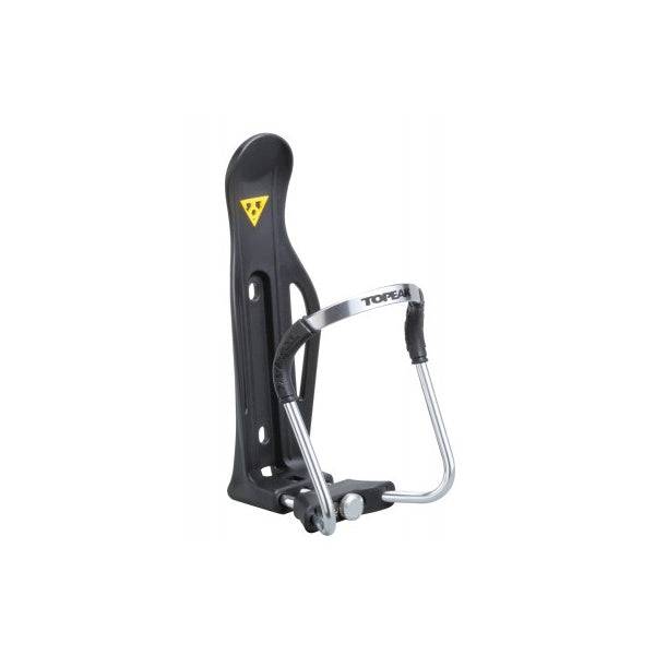 Topeak Modula Cage II bike water bottle holder in silver and black, featuring a durable design for cycling accessories.