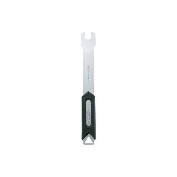 Topeak 15mm pedal wrench in black and silver for easy bike pedal removal and installation, workshop tool for cycling maintenance.