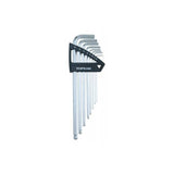 Topeak Duohex 7-piece silver ball end hex key wrench set for bike and workshop repairs, showing various sized tools laid out.