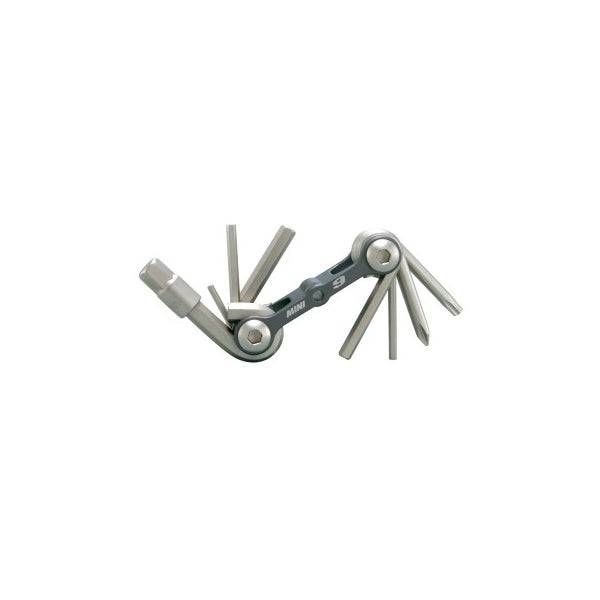 Topeak Mini 9 bike multi-tool with nine hardened steel tools and black neoprene case, ideal for bike repairs and maintenance.