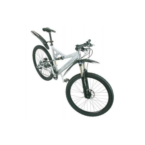 Topeak Defender rear mudguard for mountain bike, off-road protection accessory with durable plastic shield and mounting hardware.