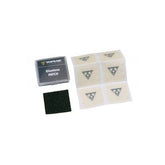 Black Topeak glueless patches for high-pressure and MTB tires, 6-pack, suitable for workshop repairs