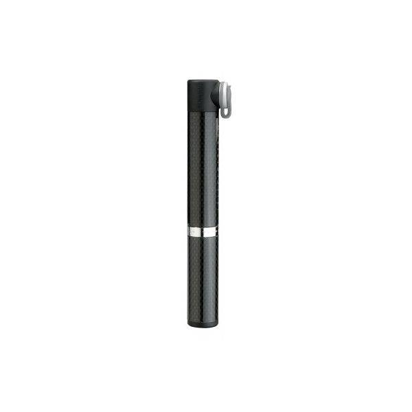 Topeak Micro Rocket CB black road bike pump with mounting bracket and Presta valve, compact cycling accessories for inflating tires.