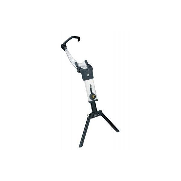 Topeak Flash Stand portable bike tune-up stand with storage bag, black and silver, for bike maintenance and repairs.