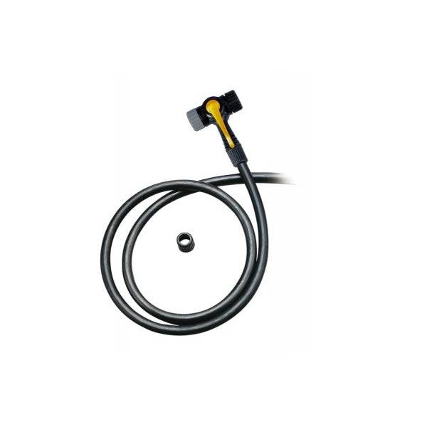 Topeak TwinHead Upgrade Kit with long hose, black and yellow, bicycle pump accessories for Presta and Schrader valves.