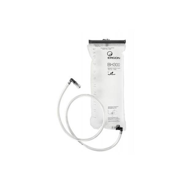Ergon BH300 hydration bladder with 90° bite valve in white, outdoor pack accessory for convenient hydration during activities.