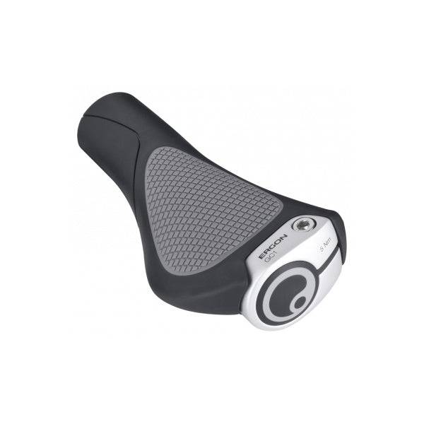 Ergon GC1 ergonomic bicycle grips with backward-swept design, suitable for standard and Rohloff/Nexus handlebars.