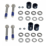 Sram post bracket for front 180mm and rear 160mm rotors with stainless caliper mounting bolts, bicycle brake component.