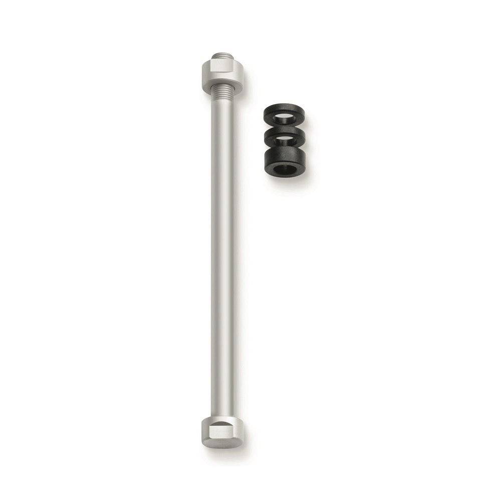 Tacx E-Thru 10mm rear wheel axle adapter for Shimano and DT Swiss compatible trainer accessories, shown in image.