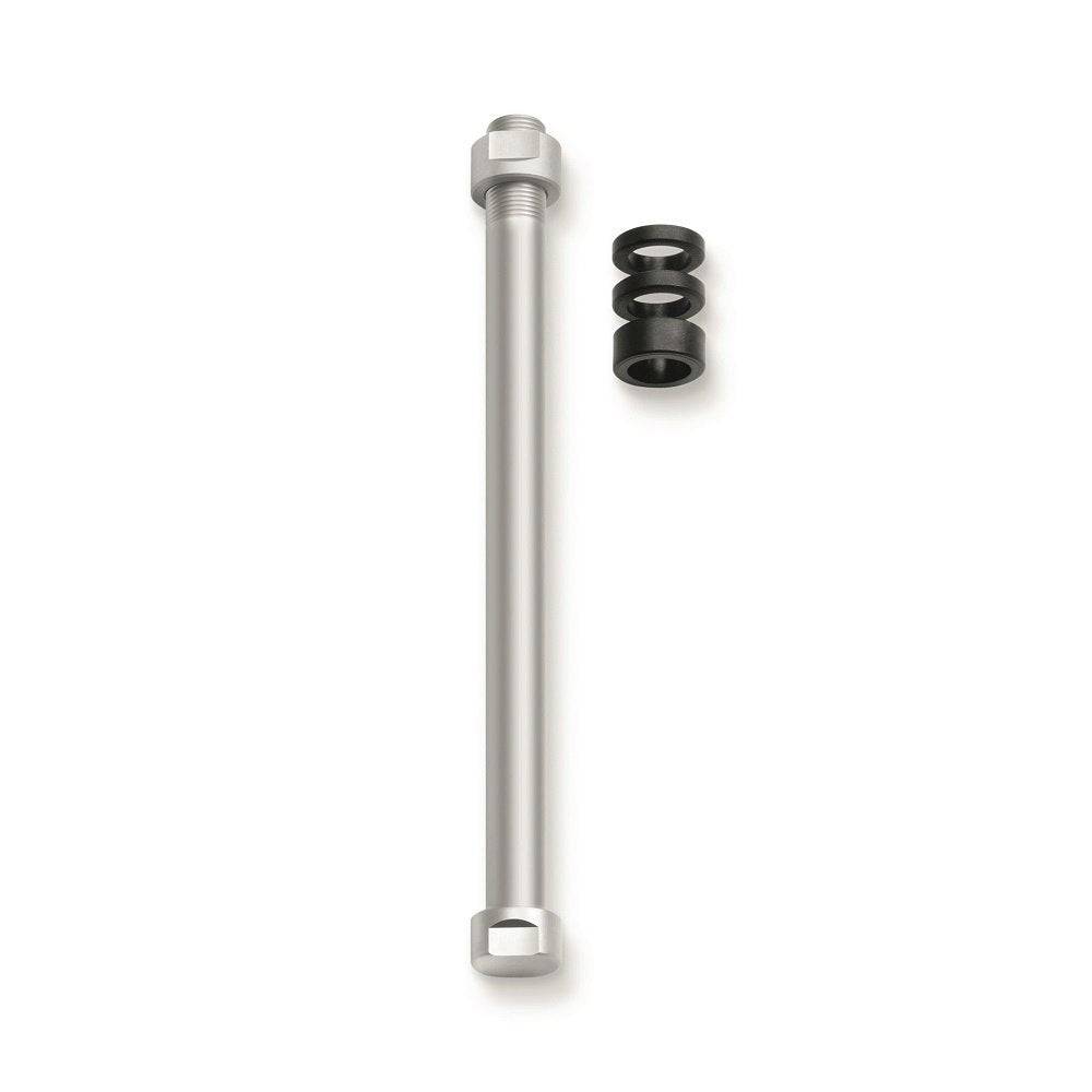 Tacx E-Thru 12mm rear wheel trainer axle compatible with classic Tacx trainers, designed for secure attachment and smooth training.