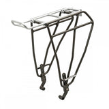 Blackburn Outpost Fat Bike Rack in black and silver mounted on a bike, showcasing durable gear carrier accessories.