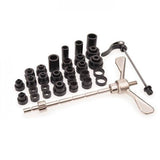 Park Tool HBP-1 hub bearing press for cartridge bearing bicycle hubs, used in workshop for precise bearing installation.