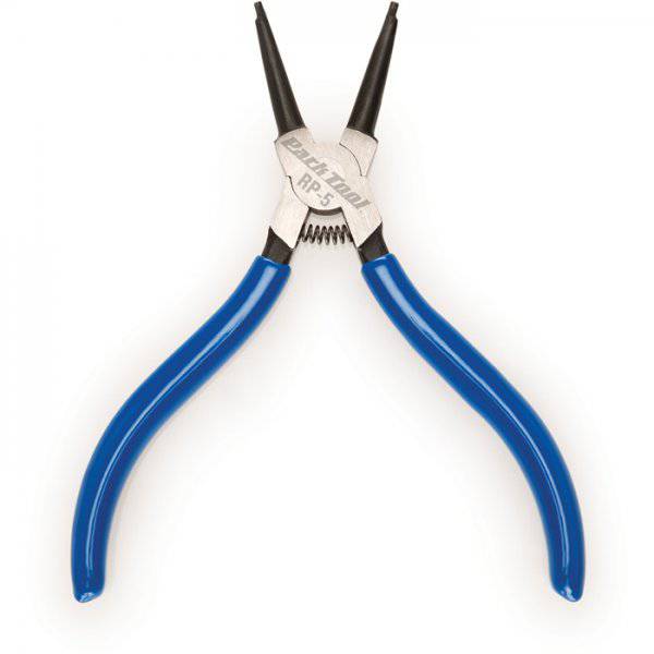 Park Tool RP-5 snap ring pliers with 1.7mm straight tips for internal circlips in suspension and hydraulic systems.