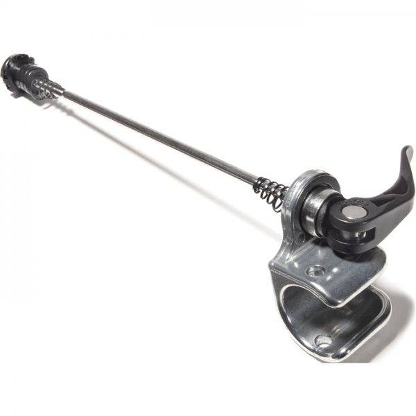 Thule Axle-Mount ezHitch and Quick Release Skewer accessory for Chariot bikes, featuring metal components and quick-release lever.