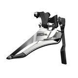 SRAM Rival22 front derailleur braze-on with chain spotter for road and cyclocross bikes, showcasing the component's design and mounting.