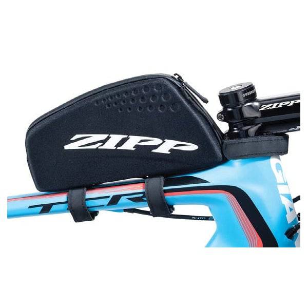 Zipp Speed Box 3.0 top tube storage bag with mounting hardware and velcro straps, compact bike accessory for essentials.