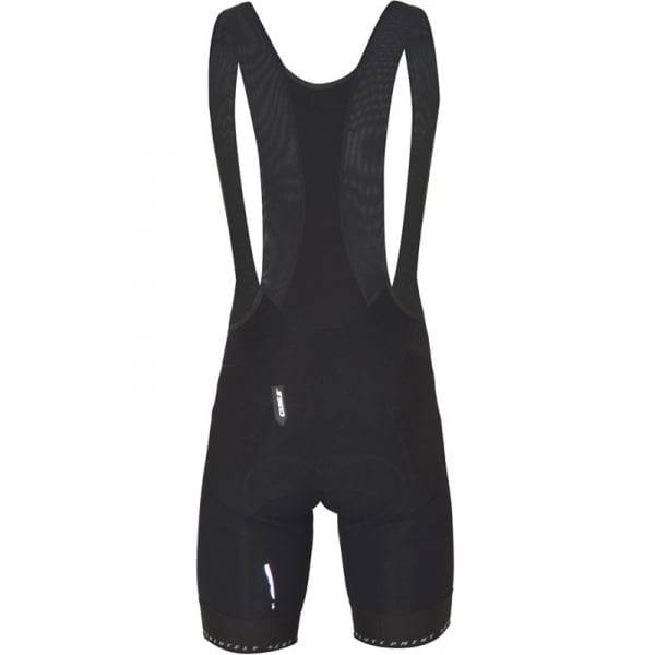 Q36.5 Wolf 2.0 thermal cycling bib shorts for cold weather, showing black bib shorts with thermal fabric and adjustable straps.