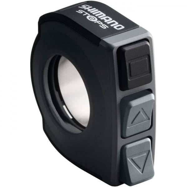 Shimano STEPS SW-E6000 switch for e-bike control with grey cord bands, compatible with E6000 and SEIS models.