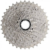 Shimano Deore 10-speed MTB cassette 11-36T with silver sprockets, designed for smooth shifting on mountain bikes.