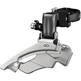 Shimano Altus FD-M371 9-speed front derailleur for hybrid bikes, showing the lightweight component with dual-pull design.