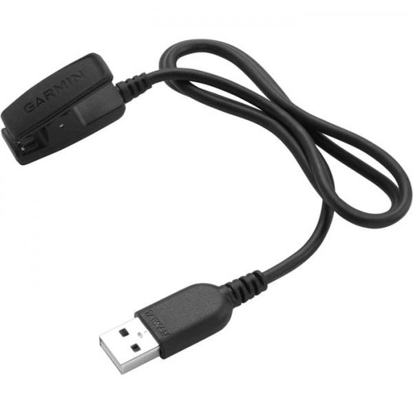 Garmin USB charging clip accessory for Forerunner GPS watches FR35, FR230, FR235, FR630, and FR735XT connected to a device.