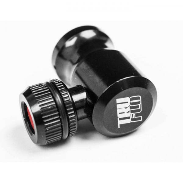 Truflo Minisprung CO2 head for Presta and Schrader valves, bike pump accessory showing valve compatibility and installation details