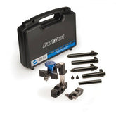 Park Tool DT-5.2 disc brake mount facing set for IS, Post, and Shimano flat mounts, used in workshop bike maintenance.