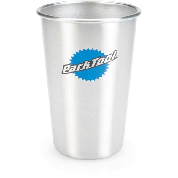 Park Tool SPG-1 stainless steel 16oz pint glass, dishwasher safe drinkware with a sleek design and durable construction.