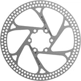 Aztec stainless steel fixed disc brake rotor with circular cut outs for 6-bolt hubs, bike component for enhanced braking performance