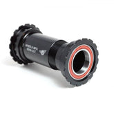 Wheels Manufacturing BB86/92 threaded bottom bracket with ABEC-3 bearings for 24mm cranksets, close-up of component with branding visible.
