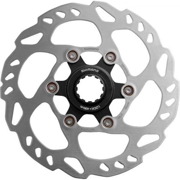 Shimano SM-RT70 Center Lock Rotor with Ice Tech for reliable bicycle braking, showing the rotor's design and mounting details.