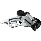 Shimano Deore XT FD-T8000-H triple front derailleur for 10-speed trekking bikes, showing the black metal component with mounting clamp