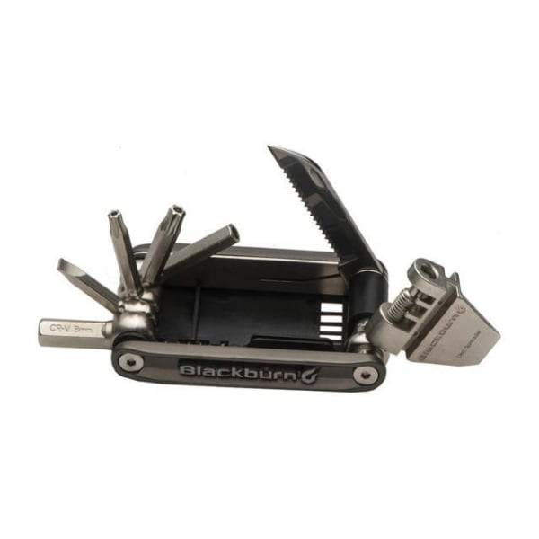 Blackburn Wayside 19-function multi tool for bike repair, featuring various screwdrivers, wrenches, and tools in a compact workshop kit.