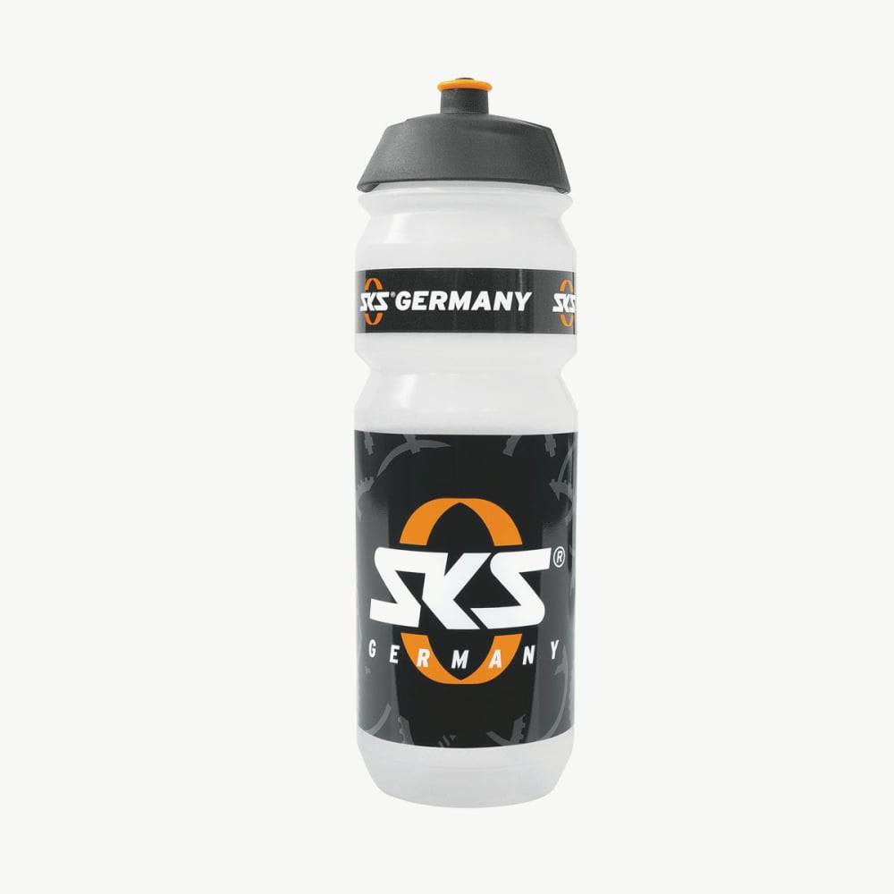 SKS Logo 750ml water bottle for cycling, BPA-free, leak-proof, durable plastic with SKS branding, suitable for outdoor rides.