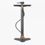 SKS Air-X-Press 8.0 floor pump with dual gauge and multi-valve head for bike tires, portable and easy to use.
