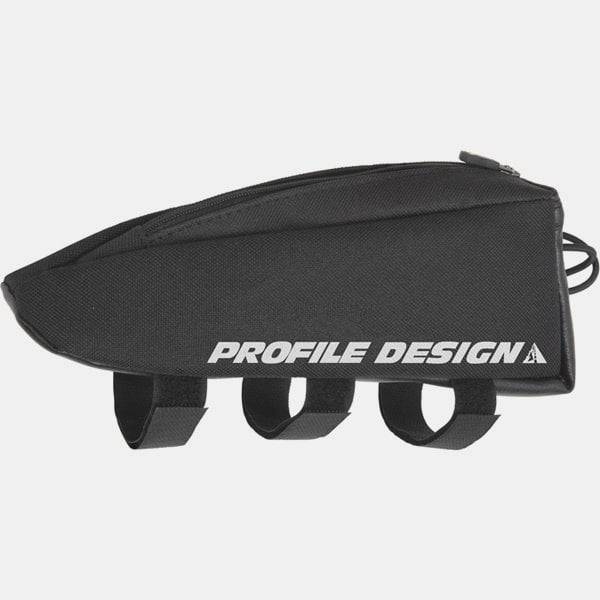 Profile Design Aero Medium Top Tube Storage Pack attached to a cycling bike's top tube for convenient accessory storage.
