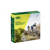 Fenwick's Essential Bike Cleaning & Lubrication Kit with biodegradable cleaner and all-conditions chain lube, suitable for workshop use.