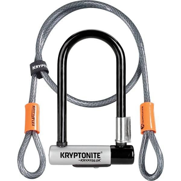 Kryptonite Kryptolok Mini U-Lock with 4ft Flex Cable and FlexFrame bracket, Sold Secure Gold bike lock accessory