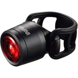 Infini Mini-Luxo USB rechargeable rear bike light in black with mounting bracket, compact bike safety accessory.