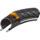 Continental Contact Plus Reflex tyre with puncture protection and reflective sidewalls, designed for durable cycling performance.