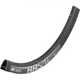 DT Swiss RR 521 DB SBWT black disc brake rim with Presta-drilled holes, 32mm semi-aero profile for road bike components.