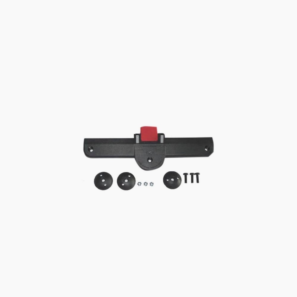 Rixen-Kaul Klickrail and fittings for secure luggage and rack mounting, showing metal accessories on a bike rack.