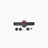 Rixen-Kaul Klickrail and fittings for secure luggage and rack mounting, showing metal accessories on a bike rack.